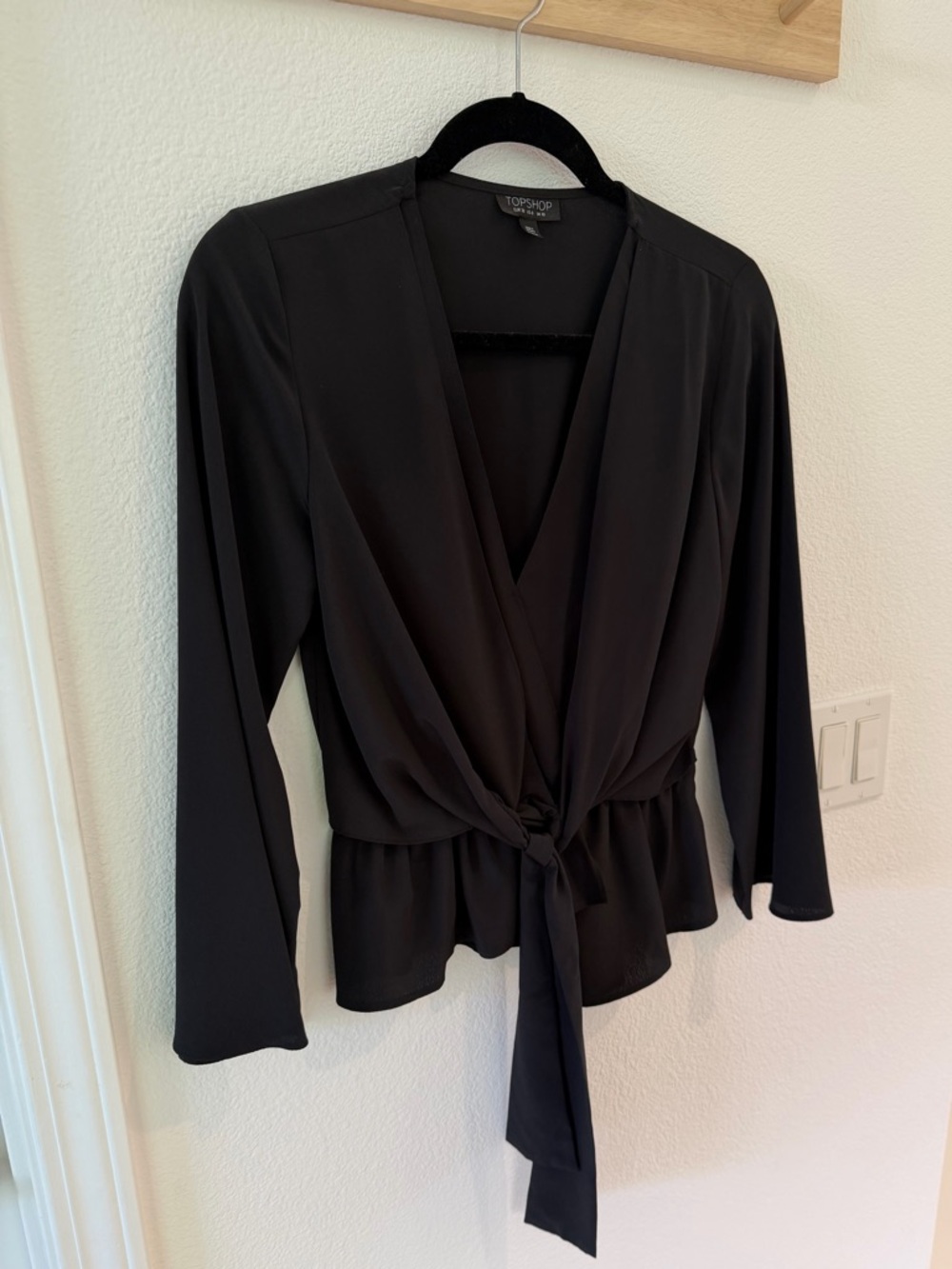 Topshop Black Tie-Waist Wrap Blouse